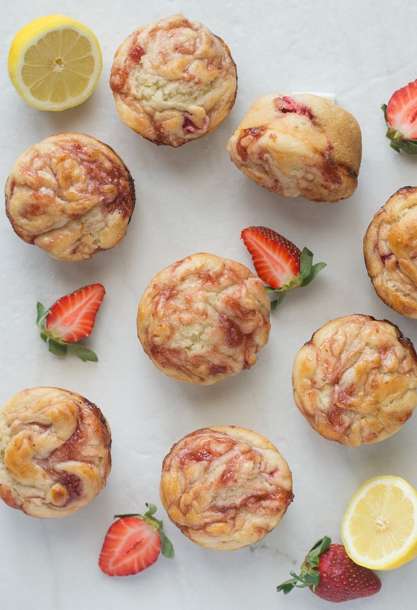 Gluten Free Lemon Muffins with Strawberry Swirl