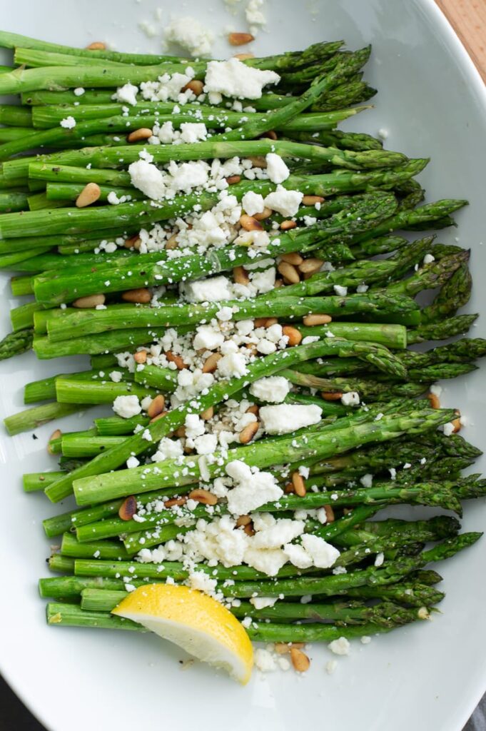 Fixed on Fresh - Roasted Asparagus with Feta and Pine Nuts