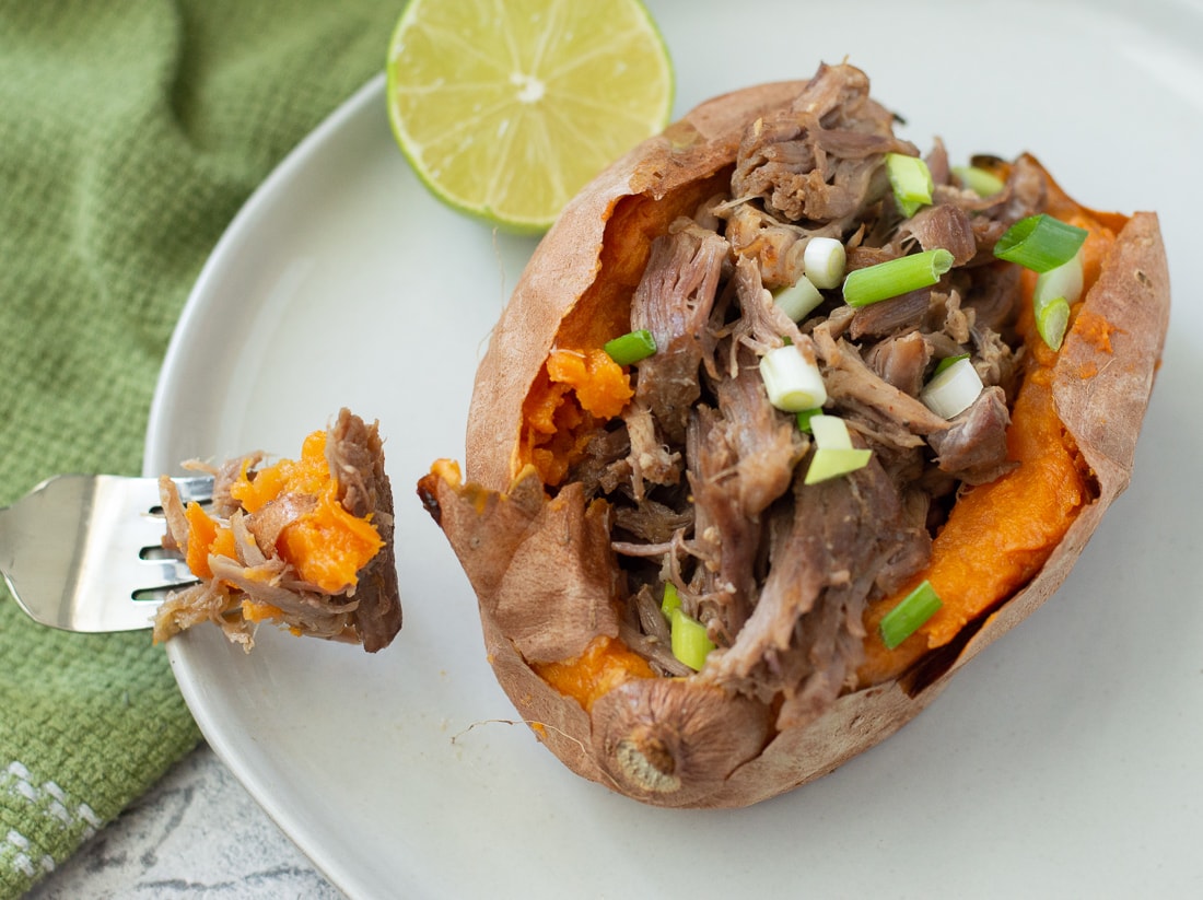 Instant Pot Carnitas Stuffed Sweet Potatoes {Whole30 and Paleo} - Fixed on Fresh