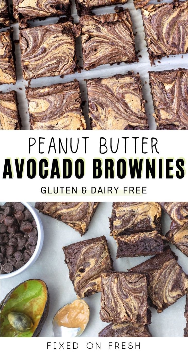 Gluten free, diary free peanut butter avocado brownies are rich in flavor and low in sugar. 