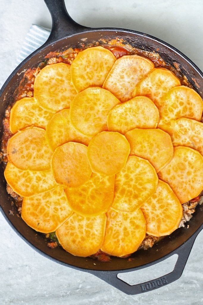 Thin sliced sweet potatoes replace noodles 