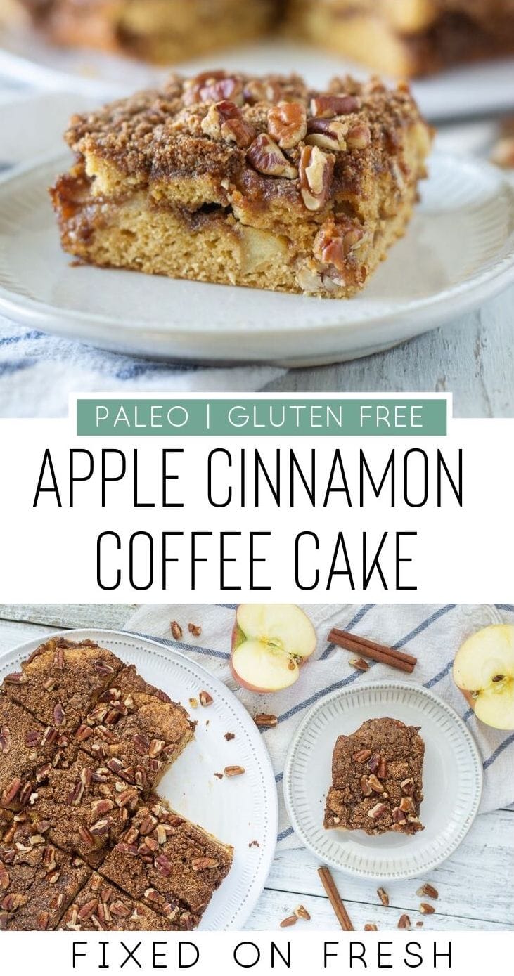 Paleo apple cinnamon coffee cake is gluten free and dairy free and makes for a tasty and healthy brunch or dessert recipe. #paleo #coffeecake