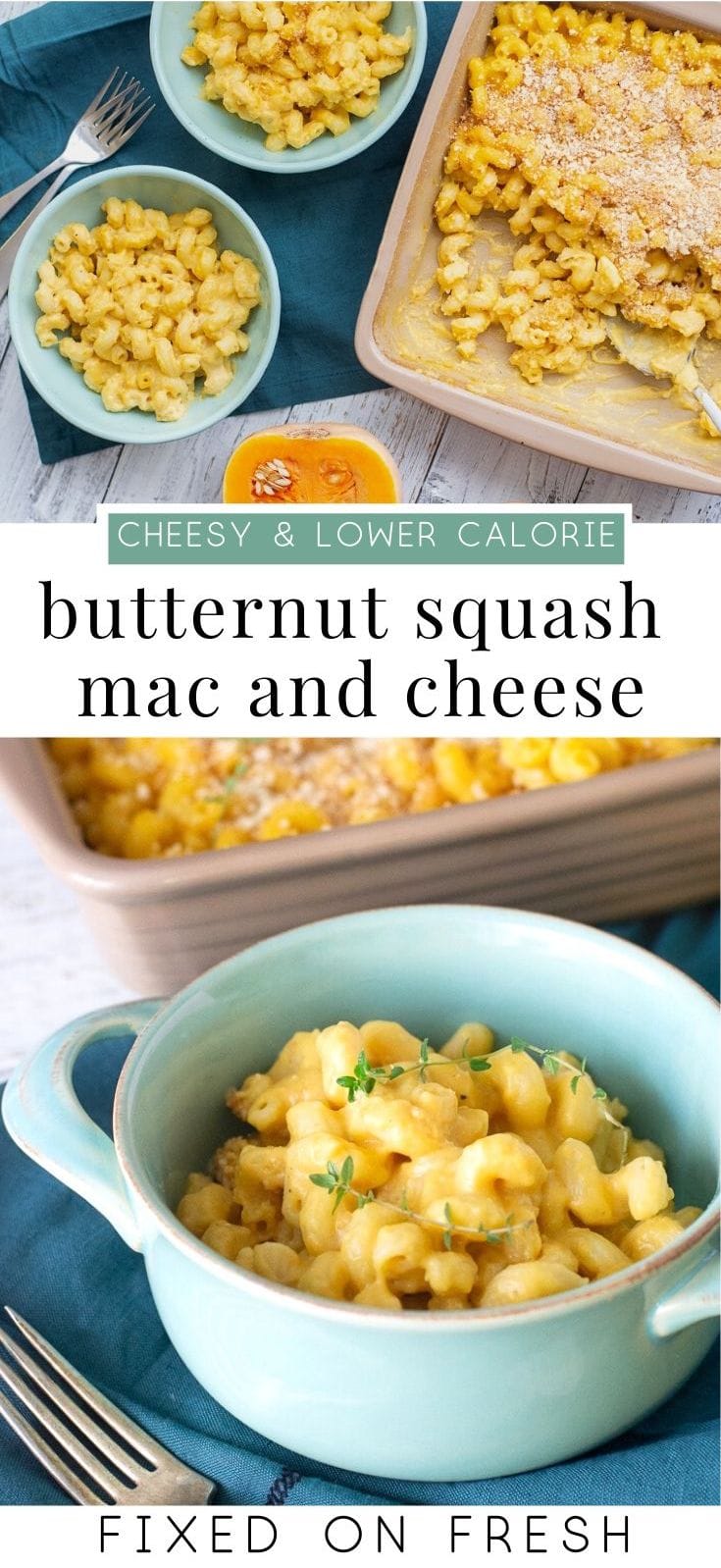If you're looking for a cheesy baked mac and cheese with a healthy twist, check out butternut squash macaroni and cheese. Delicious with fewer calories because of the butternut squash! #thanksgivingrecipe #cheese