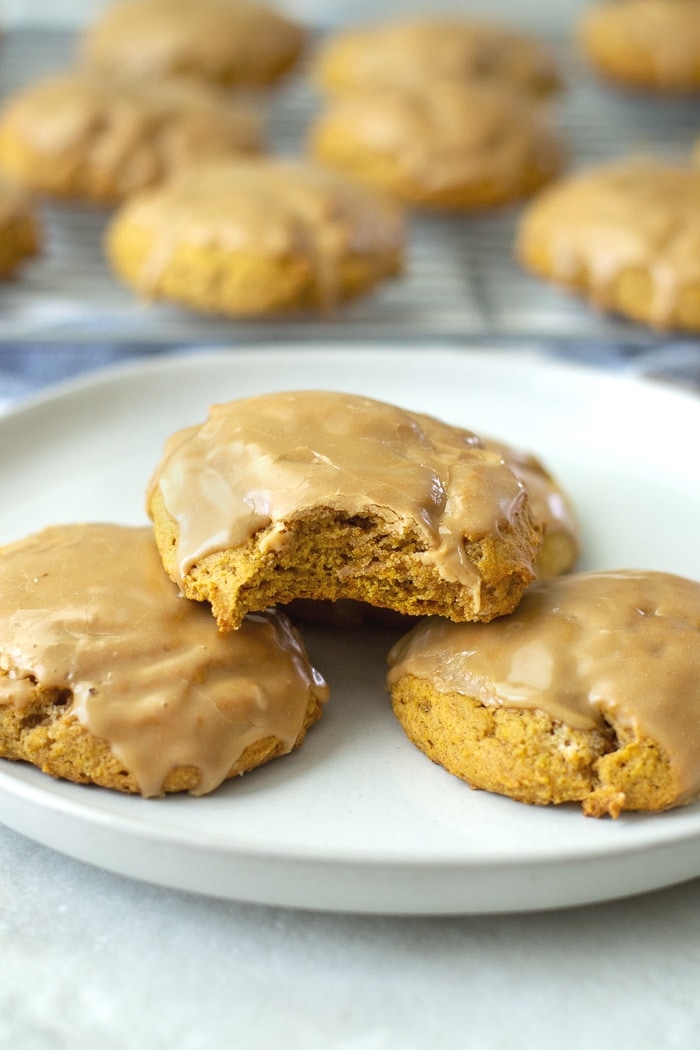 Bakery soft pumpkin cookies with maple glaze