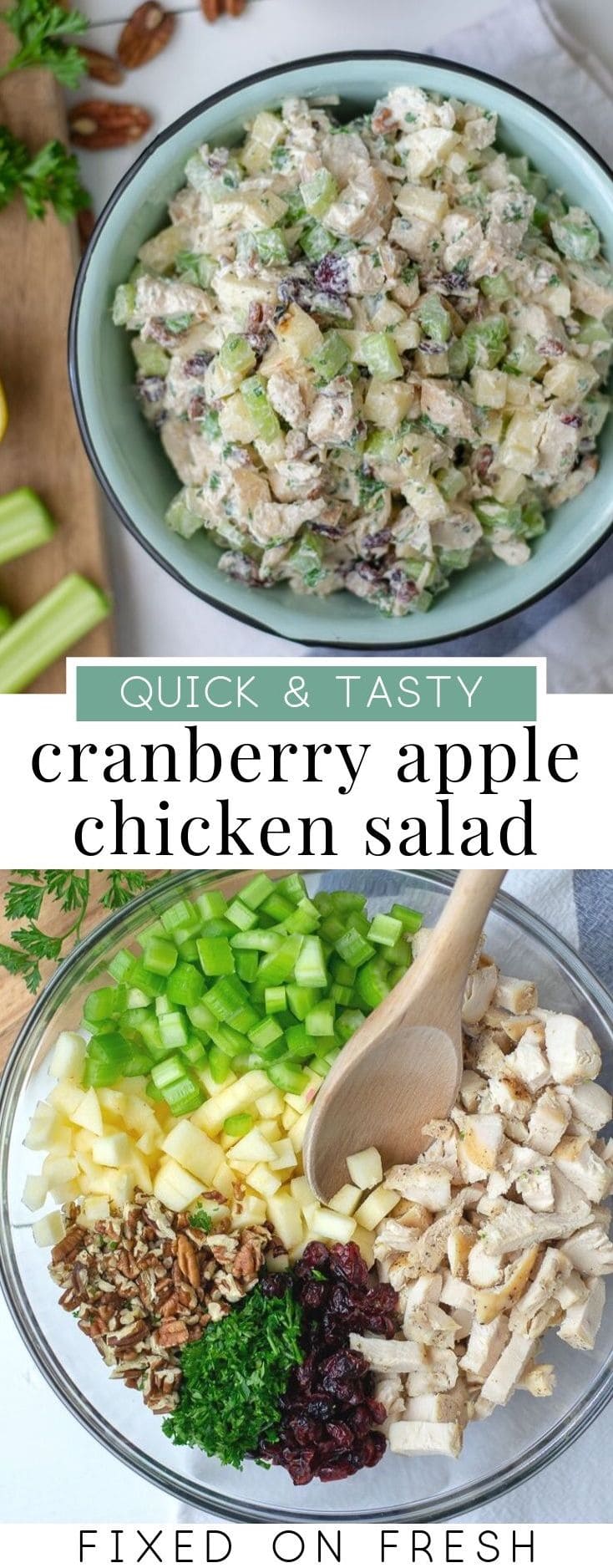 Quick and easy lunch recipe Apple Cranberry Chicken salad is a no mayo chicken salad with greek yogurt. This high protein recipe makes a great no heat meal prep lunch! #mealprep #chickenrecipe