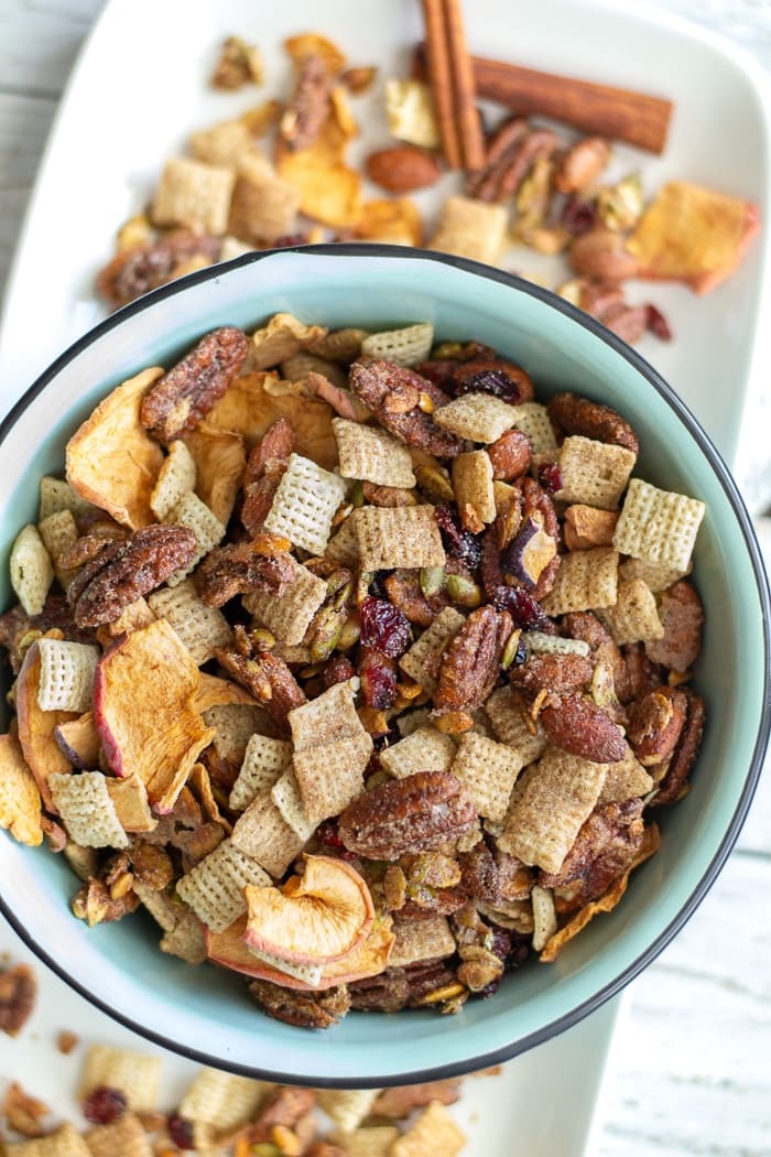 The best snack for road trips ever: Apple Cinnamon Trail Mix, or Snack Mix or Chex Mix..whatever you want to call it, its delicious! #snacks