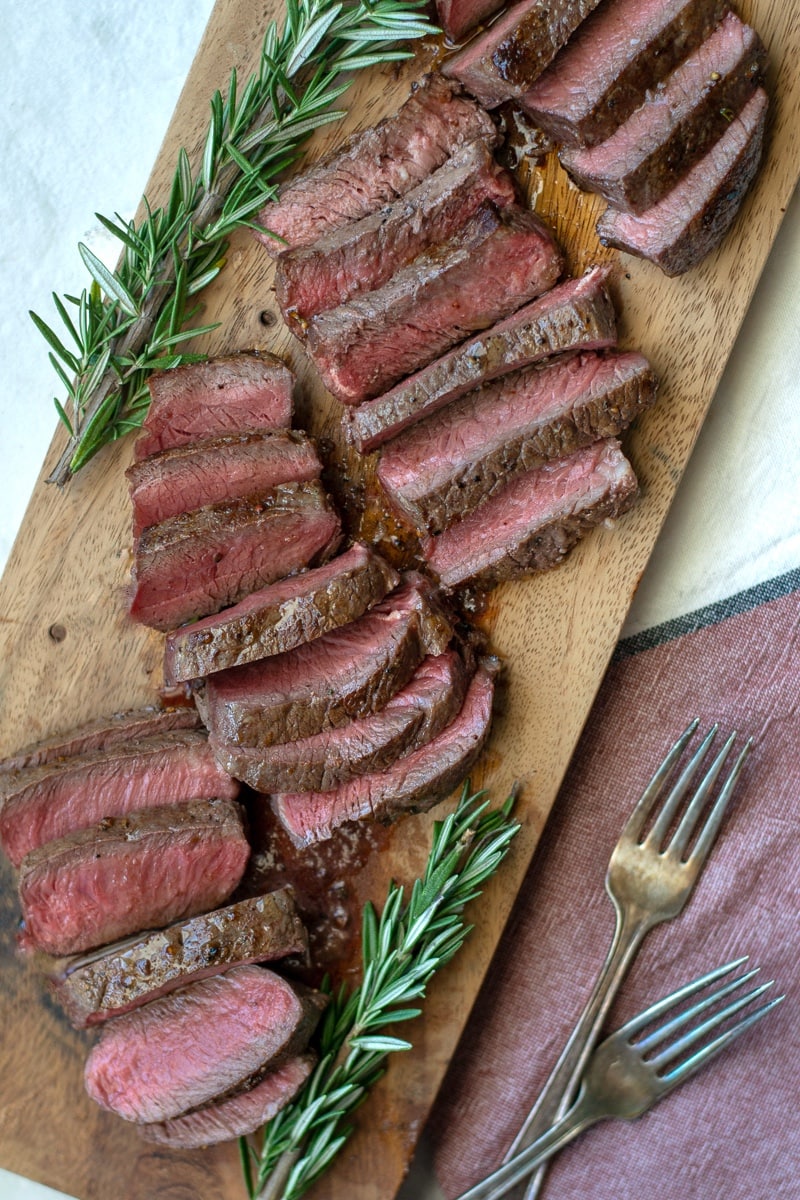 Cut up steak for serving