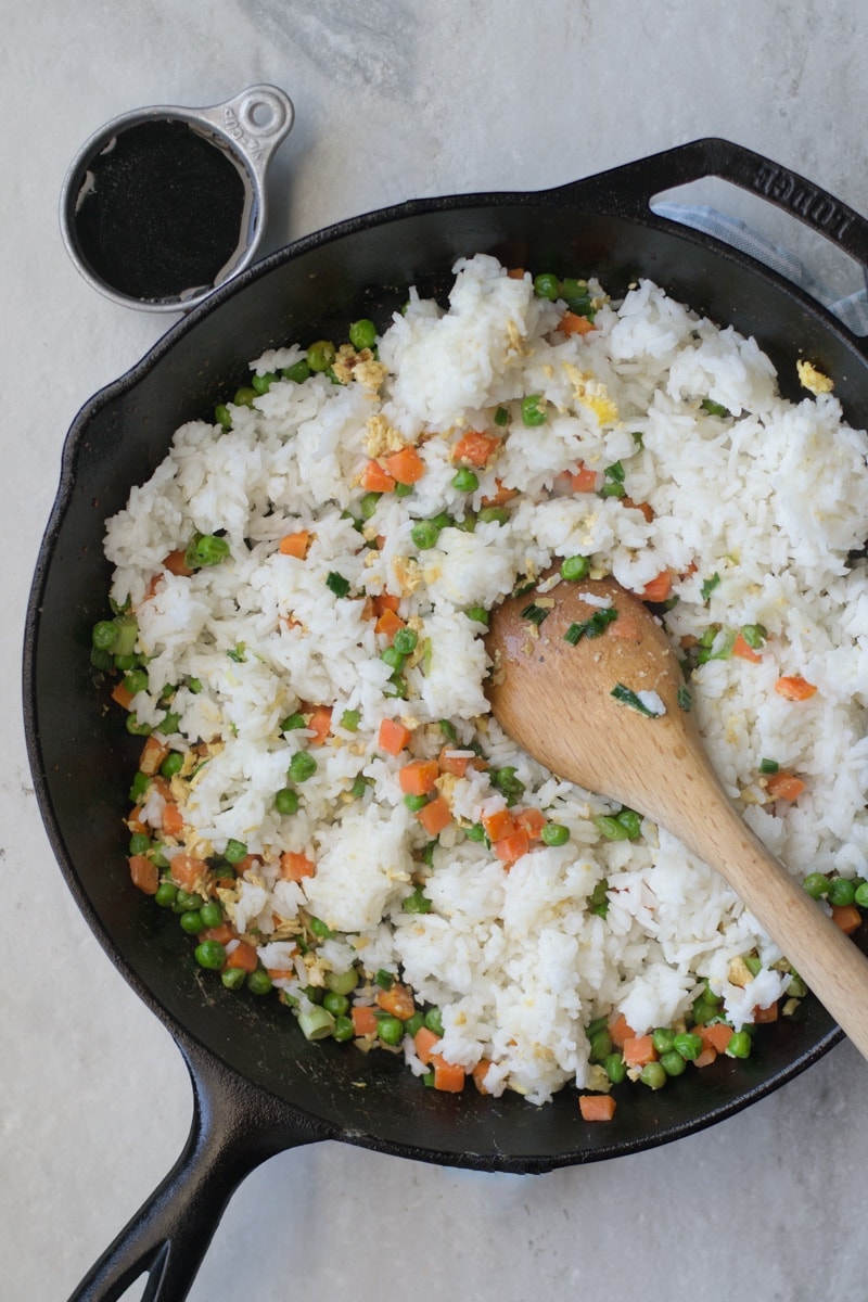 Homemade, better than takeout Chicken Fried Rice is healthier, soy free and awesome for meal prep. These best part is this simple and delicious recipe only takes 20 minutes to make!