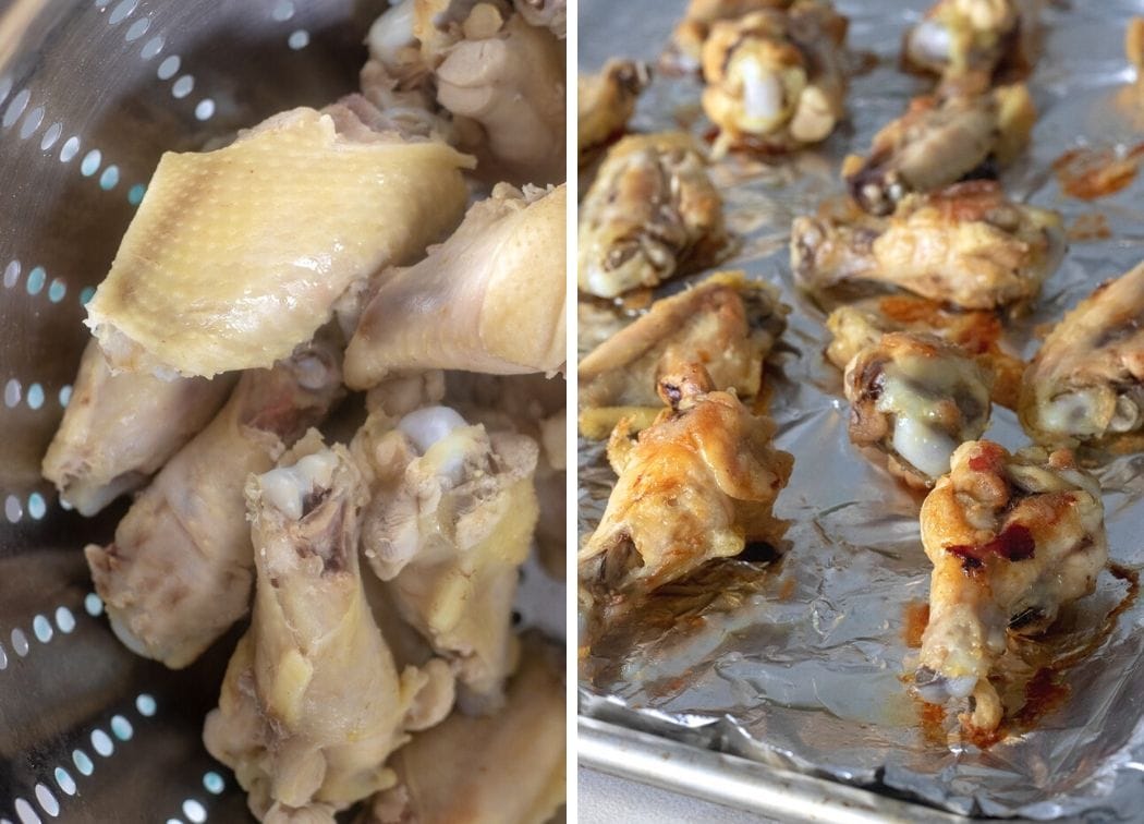 Chicken wings after parboiling and then after baking