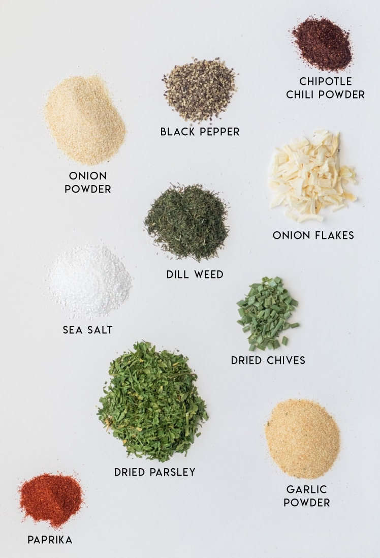 Labeled herbs and spices for seasoning blend