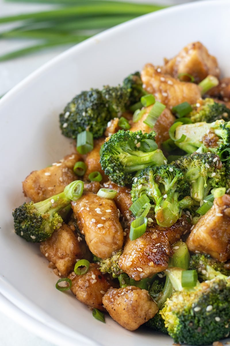 Close up of sesame chicken