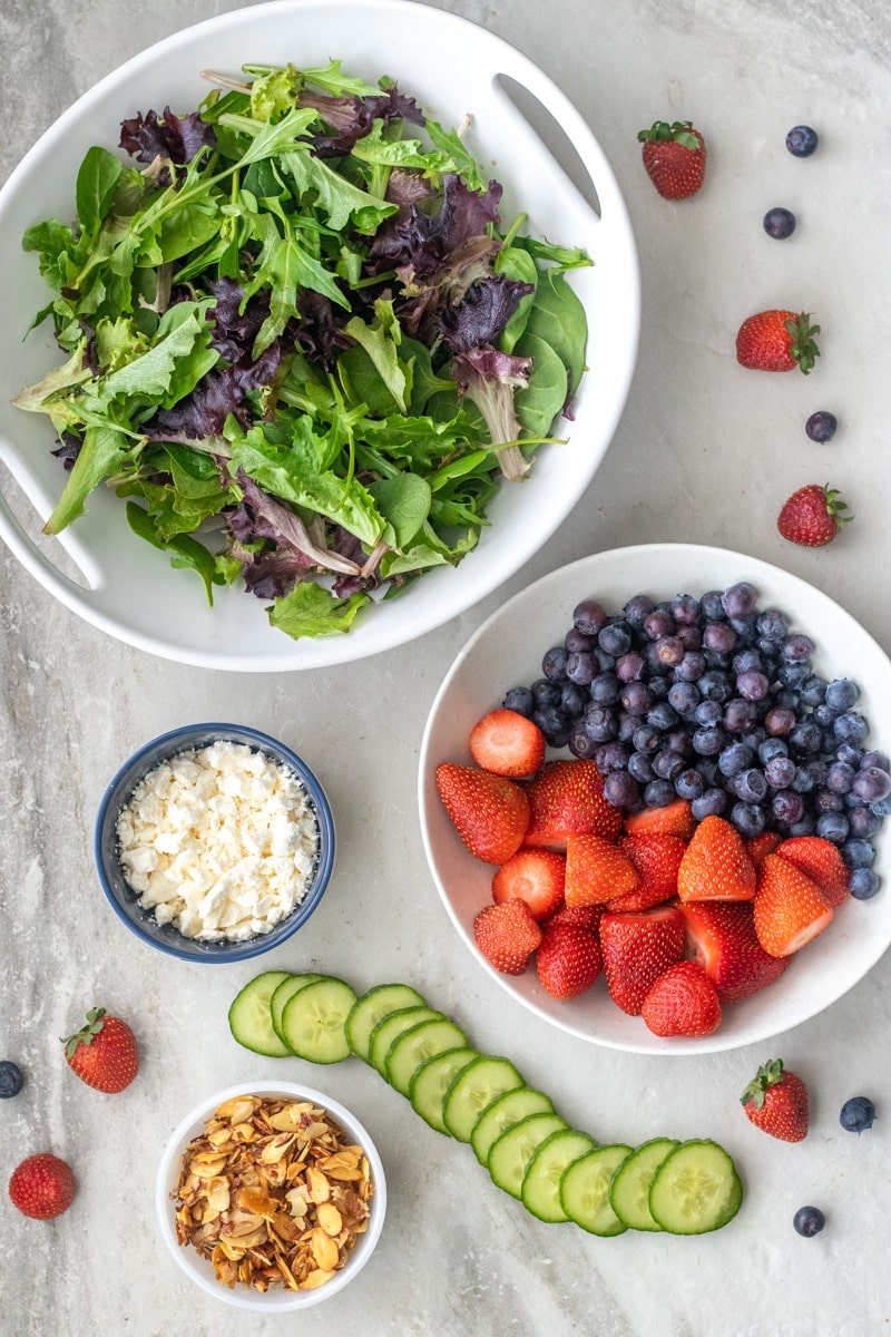 Ingredients for spring strawberry salad