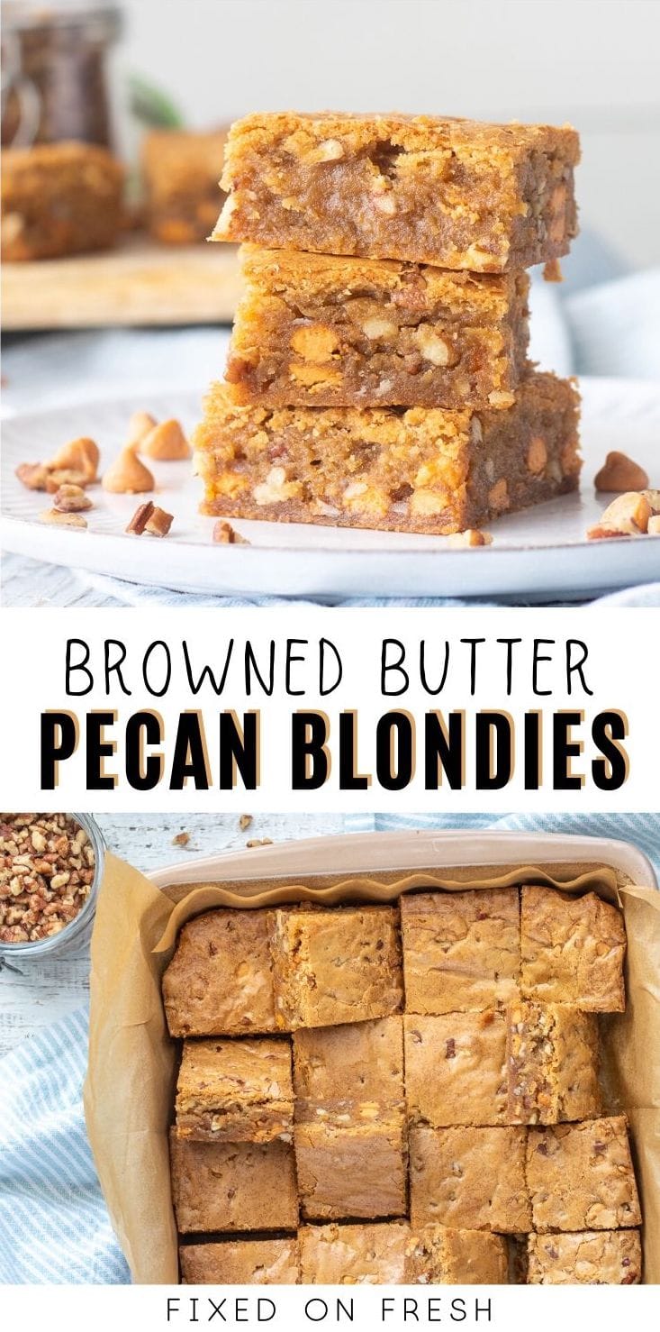 Rich and fudgy browned butter pecan blondies are made with nutty browned butter, butterscotch chips, and chopped pecans to make the ultimate blondie recipe!