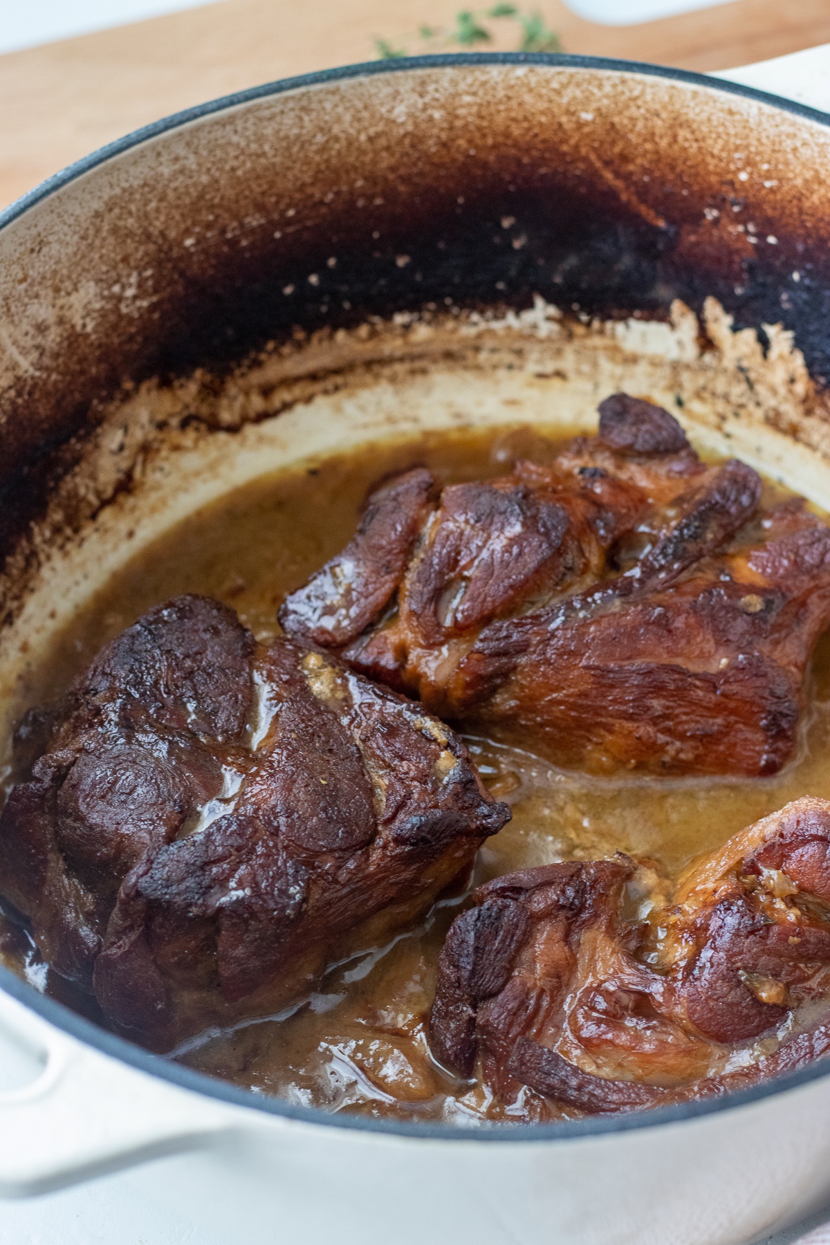 How pork should looks after braising for just under 3 hours.
