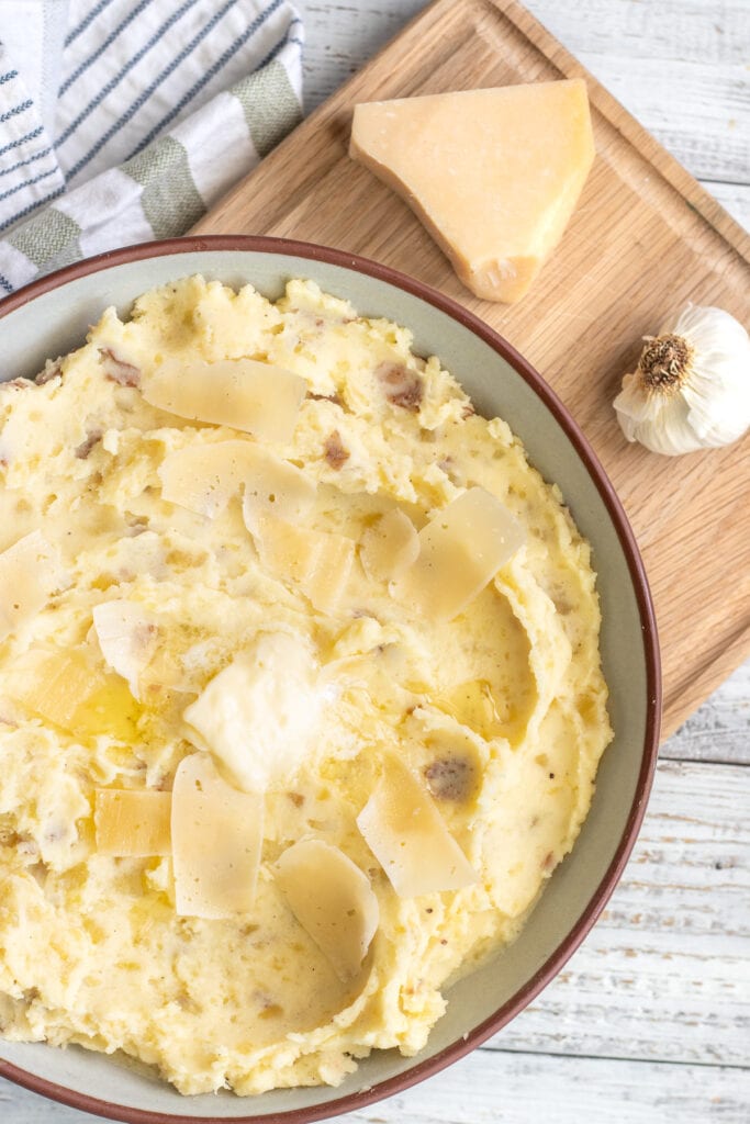 Finished mashed potatoes with extra butter and parmesan on top. 