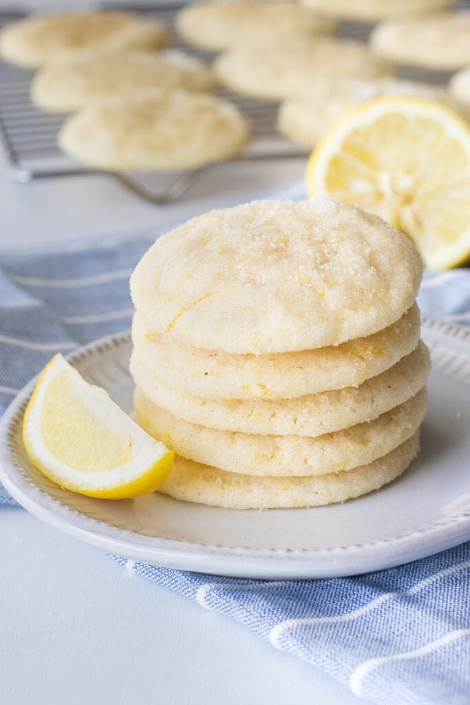 Stack of chewy lemon sugar cookies