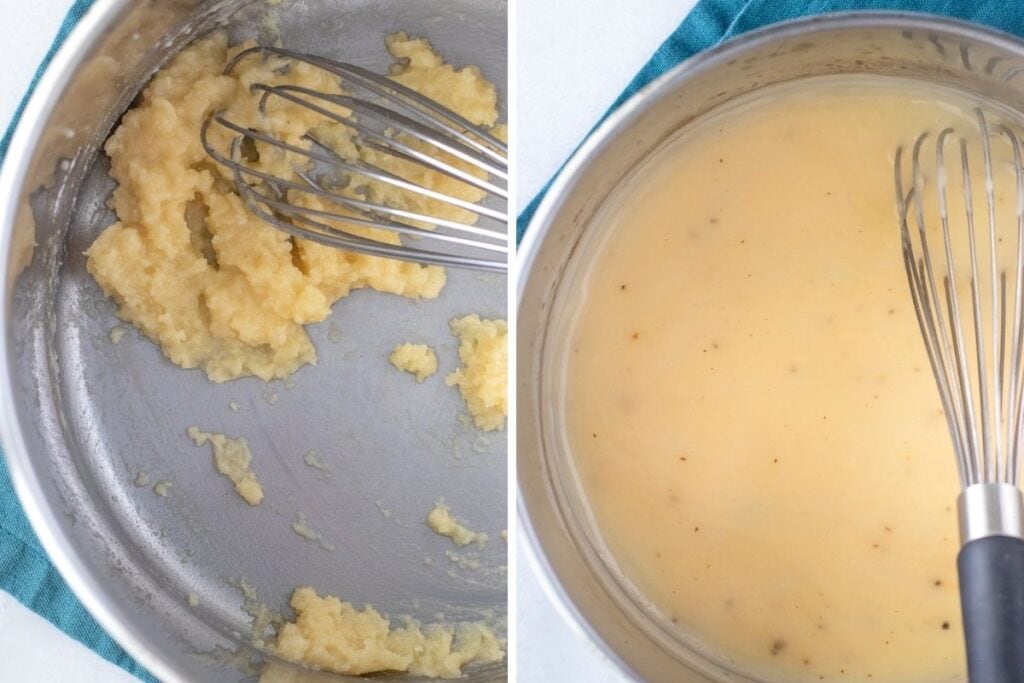 How to make a roux and what it looks like after the broth is added