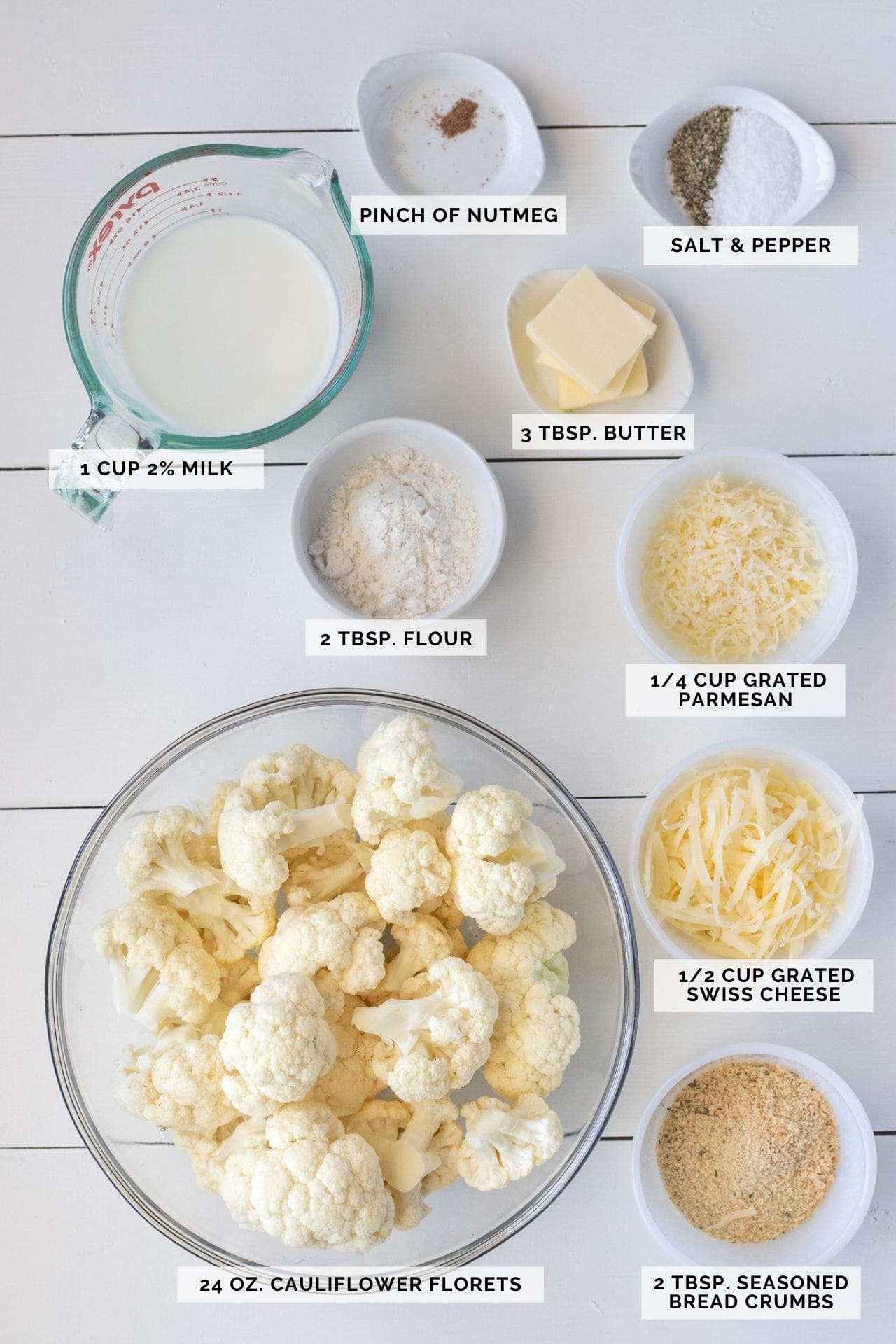 Ingredients for cauliflower gratin