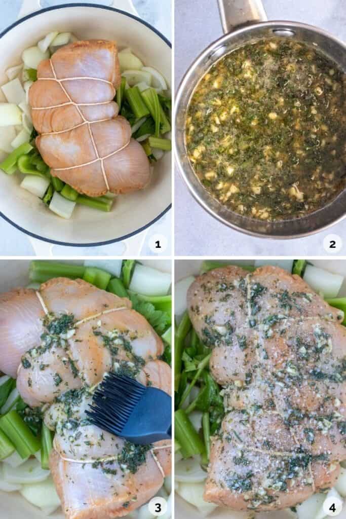 How to assemble the turkey breast, herb butter and season 