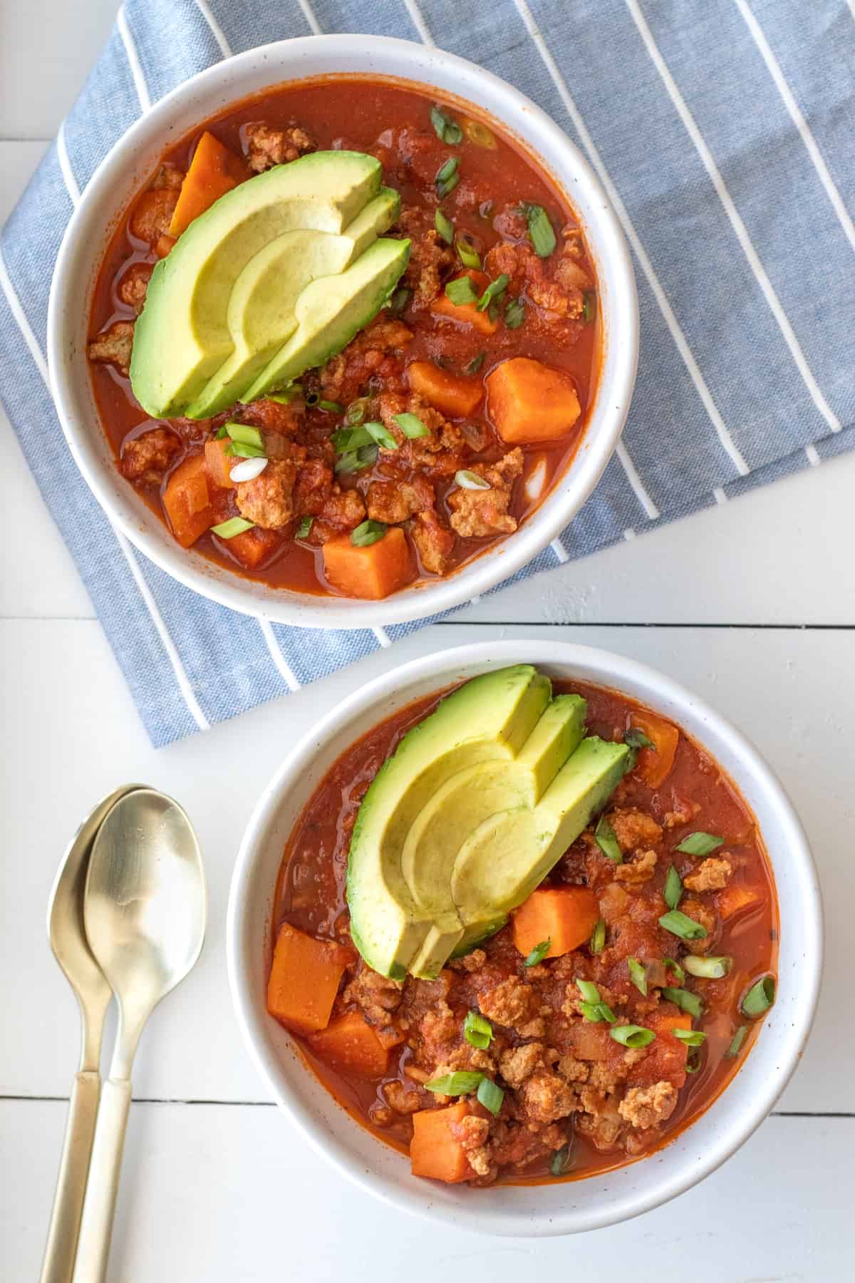 Finished serving of no bean turkey chili