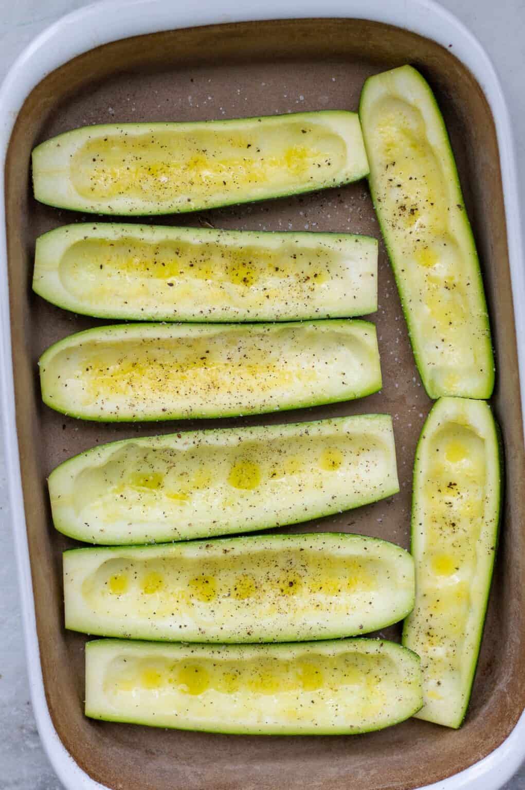 Pesto Chicken Zucchini Boats with Cherry Tomatoes